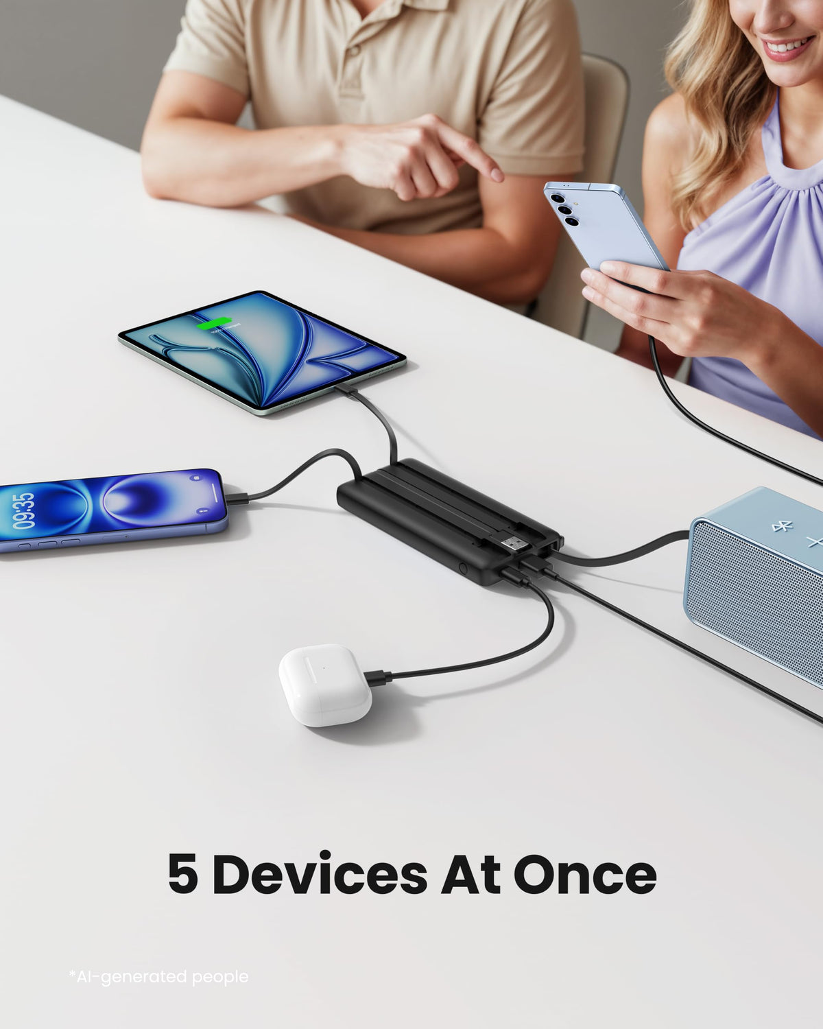 Coowisty Slim Power Bank, 10000mAh, Built in 4 Cables