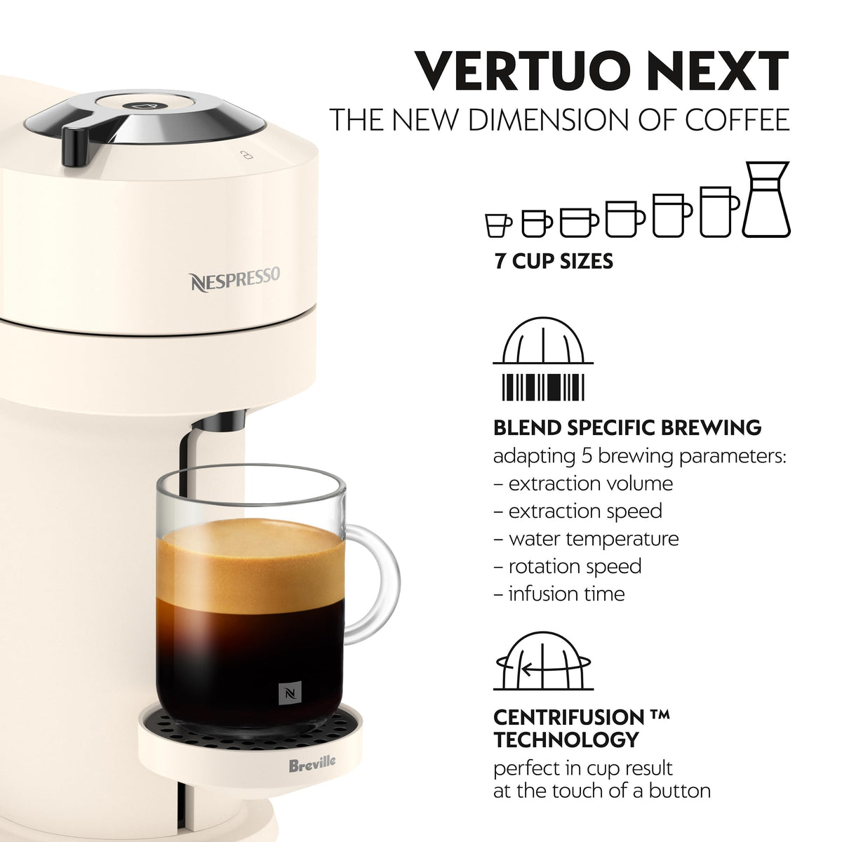 Nespresso Vertuo Next Coffee Machine by Breville, White and Chrome