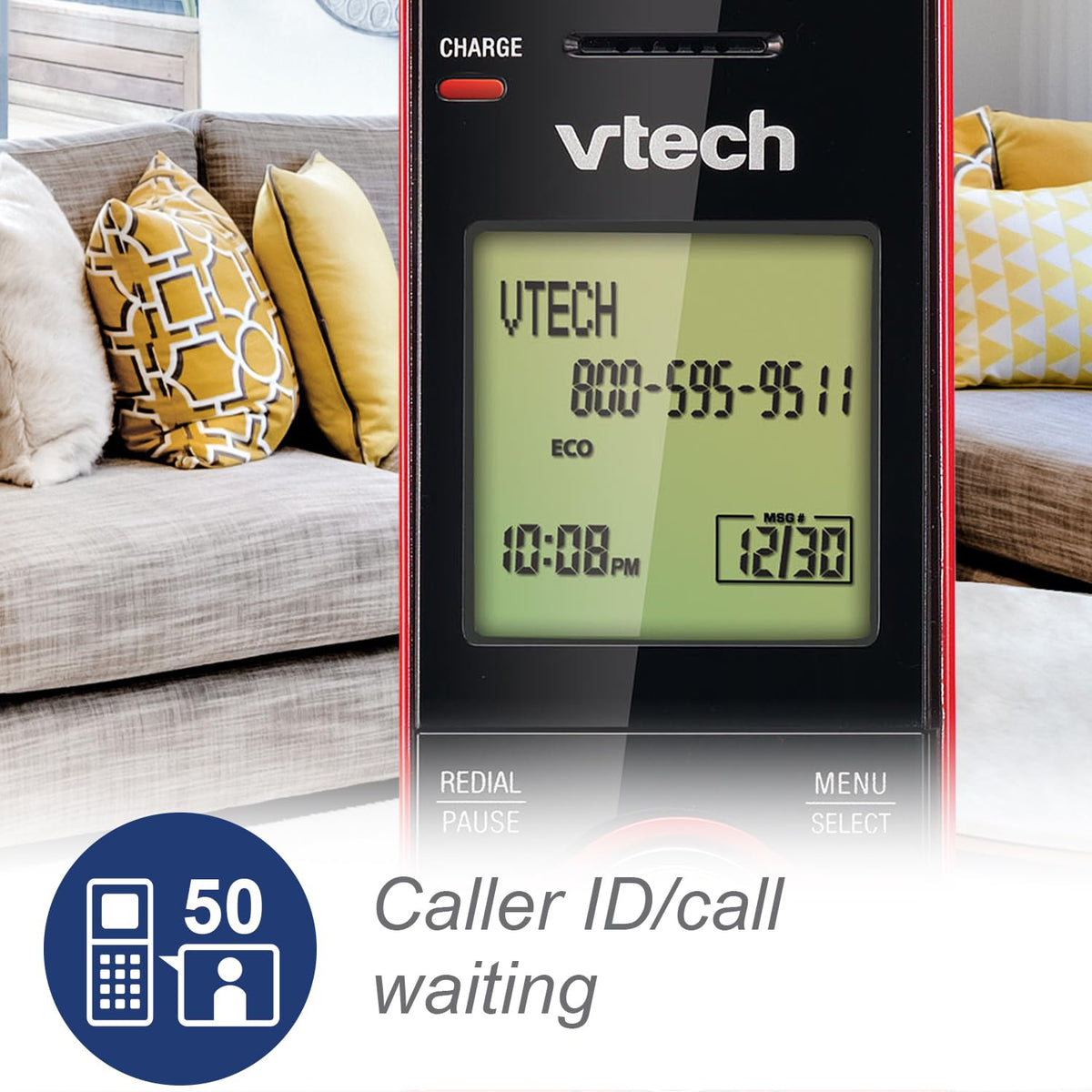 VTech DECT 6.0 Single Handset Cordless Phone, Red
