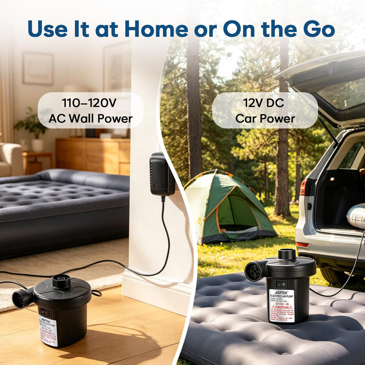 AGPtEK Portable Electric Air Pump with 3 Nozzles
