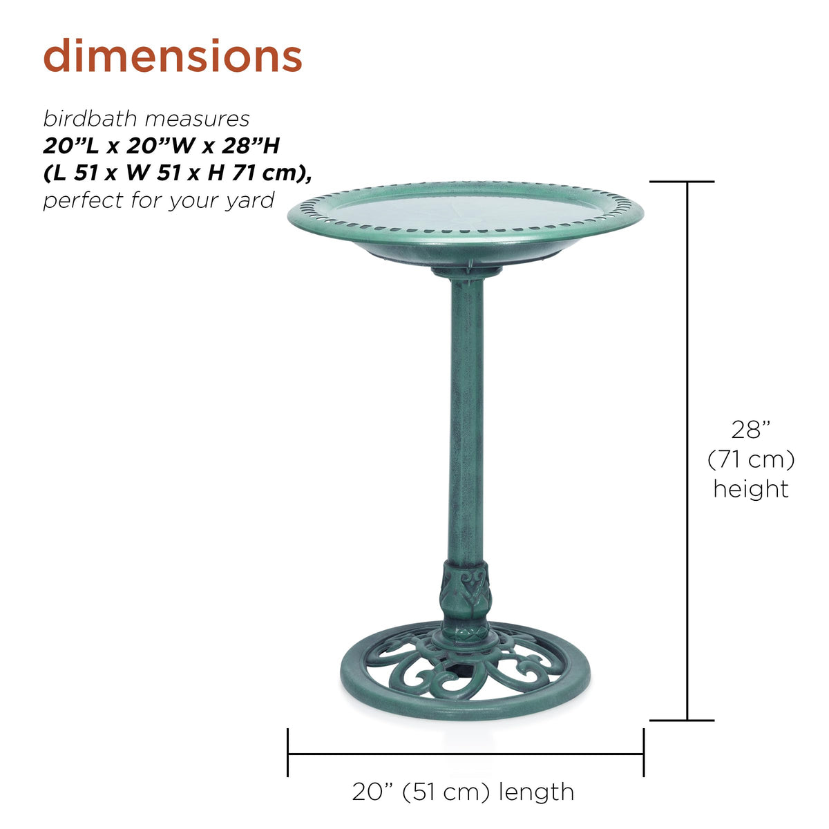 Alpine Corporation 28" Tall Outdoor Birdbath with Scrollwork