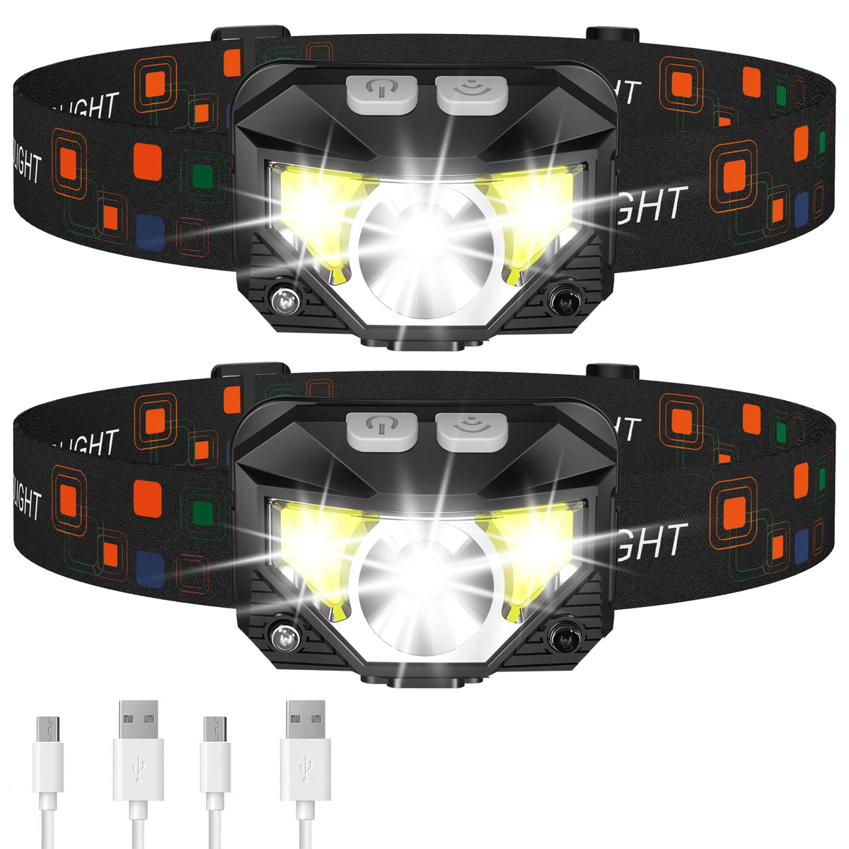 LHKNL Rechargeable LED Headlamp, 1200 Lumens, 2 Pack