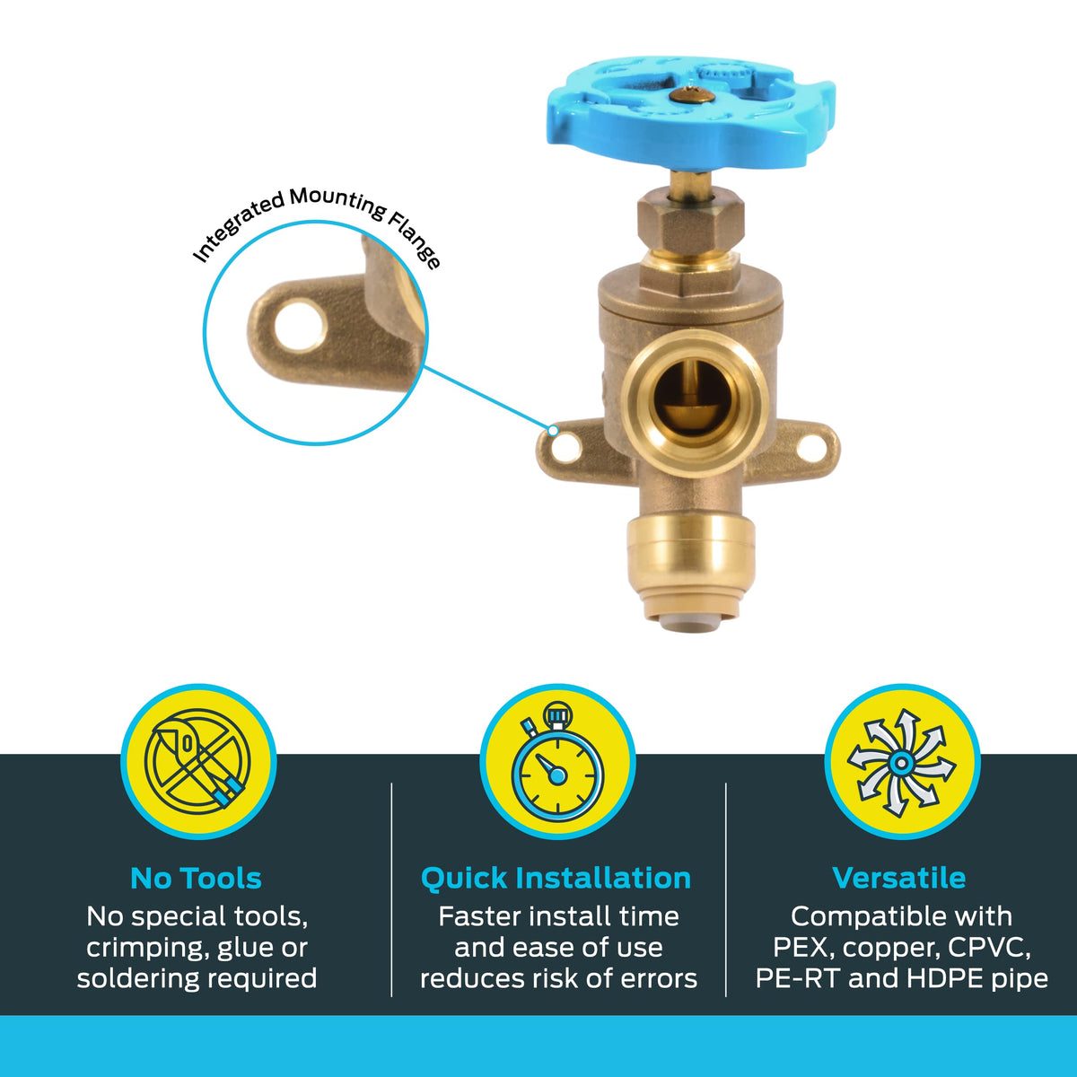 SharkBite 1/2" x 3/4" MHT Garden Valve, Multi Turn (24622LF)