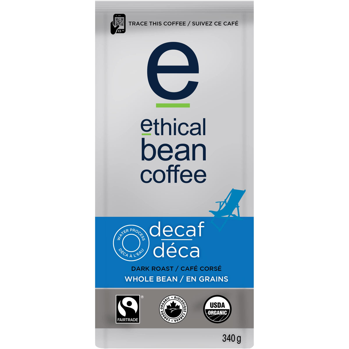 Ethical Bean Fairtrade Organic Decaf Dark Roast Whole Bean Coffee