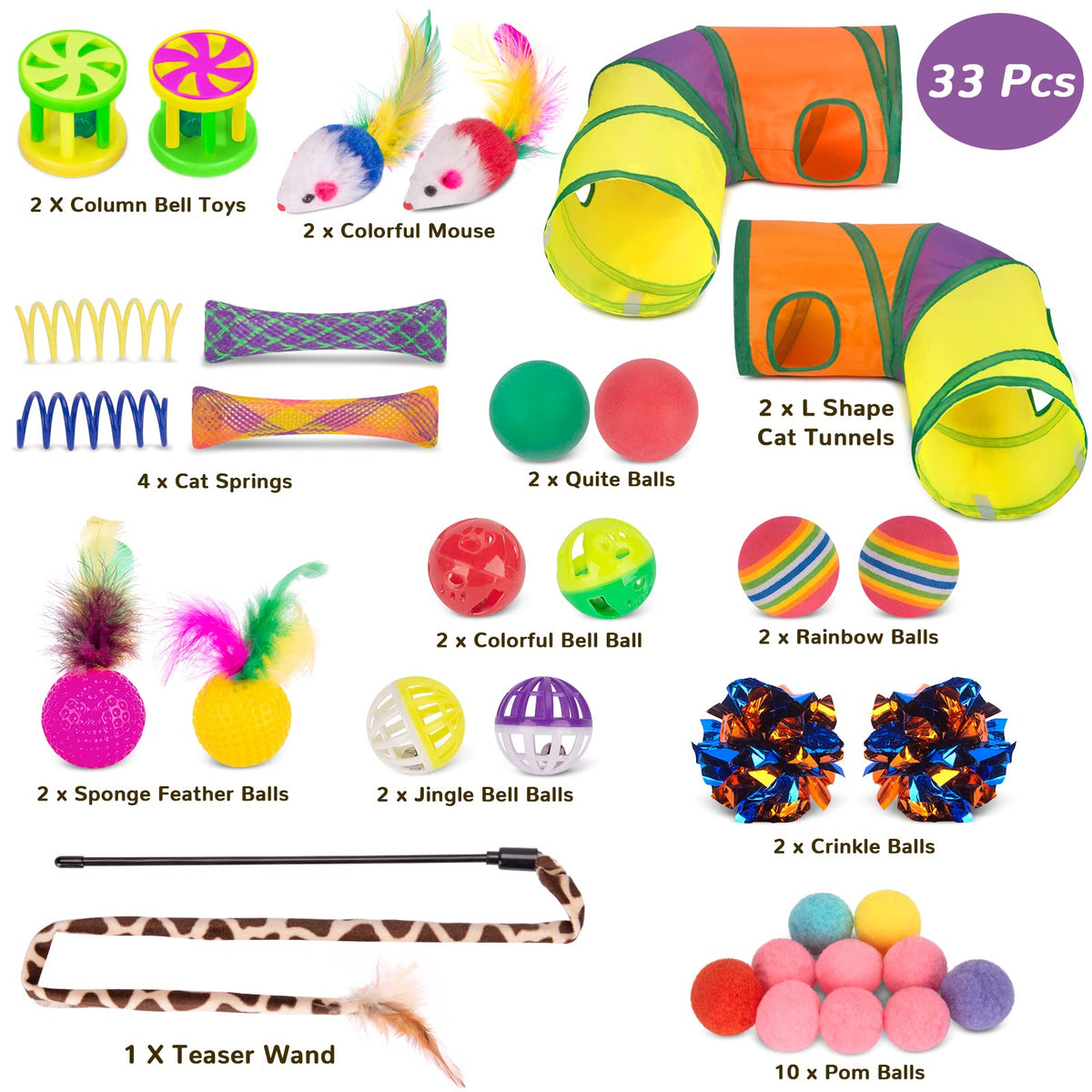 Retro Shaw Cat Toys Set, 33 Pack