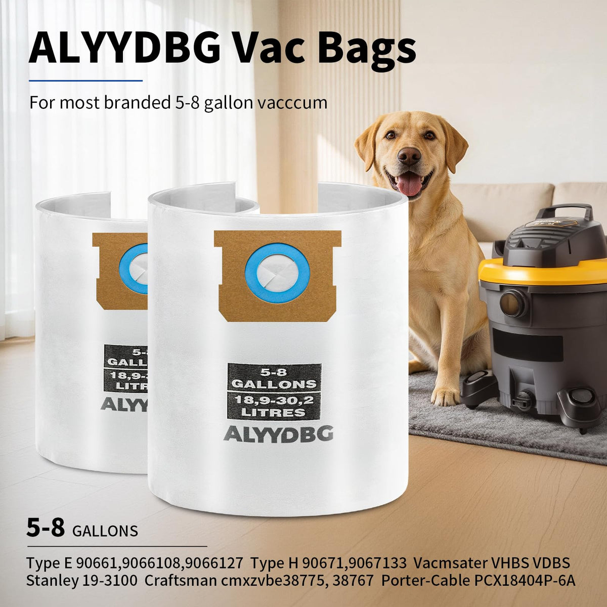 ALYYDBG Shop Vac Filter Bags, 5-8 Gallon, Type E and H, 5 Pack