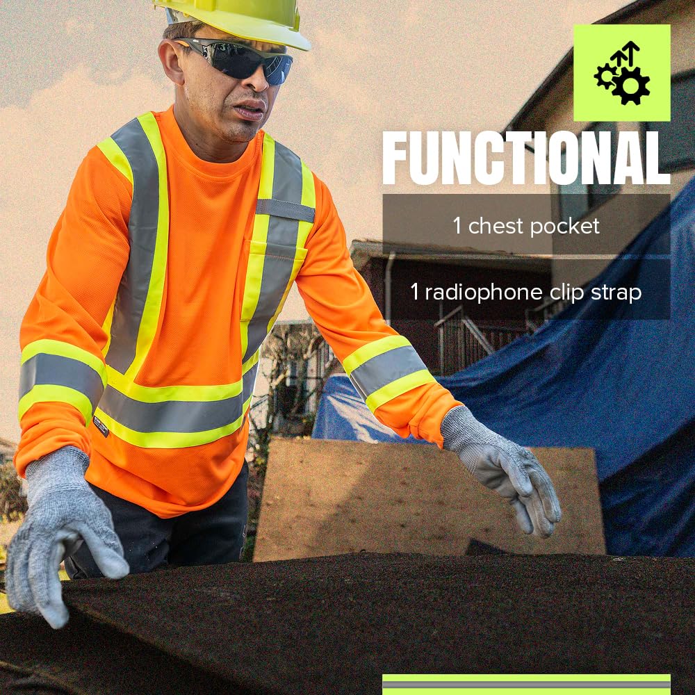 Pioneer High Vis Shirt for Men, Safety Long Sleeve, Class 2