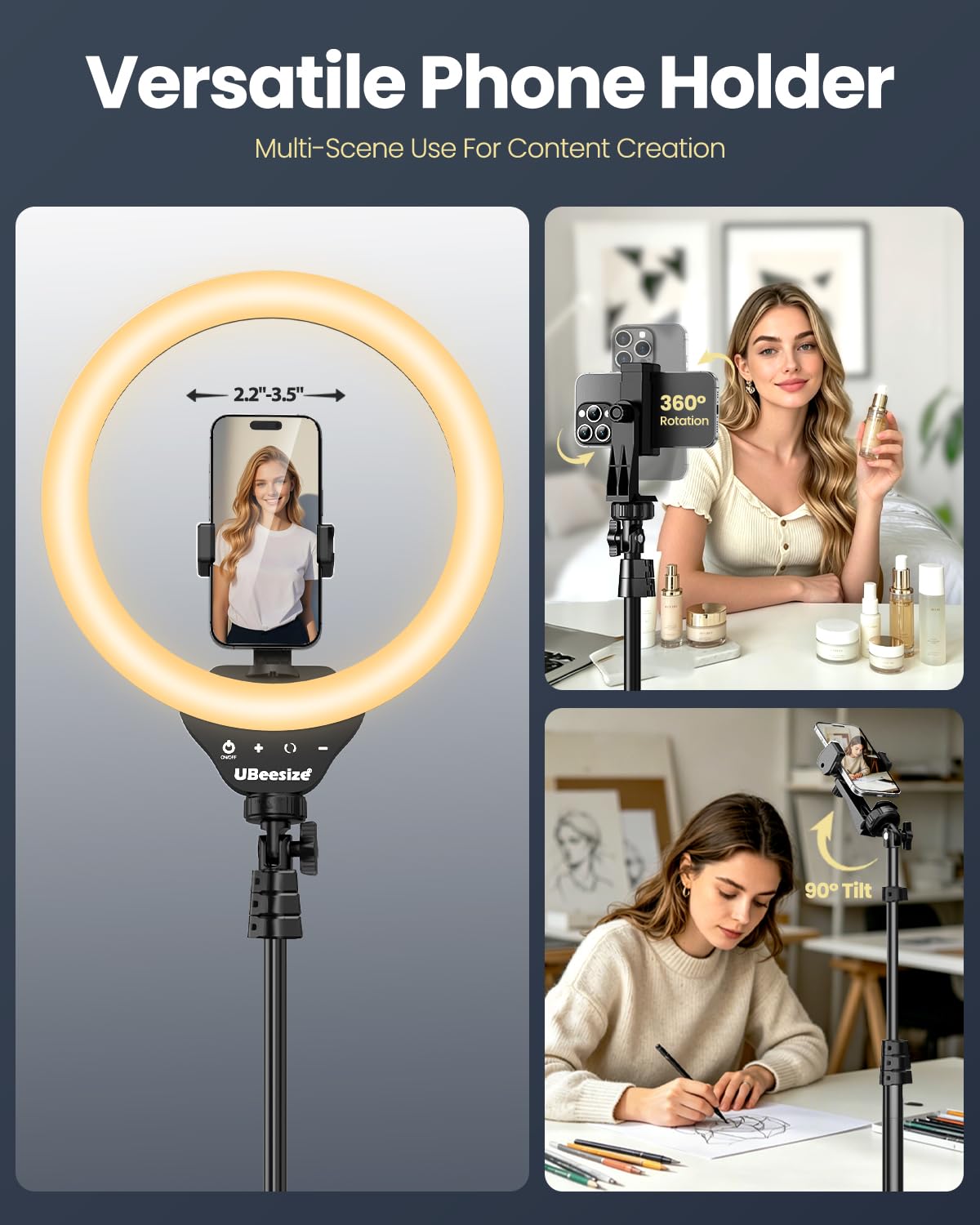UBeesize Ring Light with 62 in Tripod Stand, 12 in