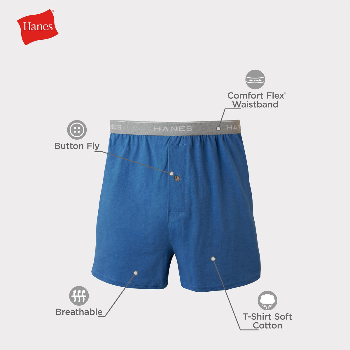 Hanes Men's Exposed Waistband Knit Boxers, Assorted, 5 Pack, X-Large