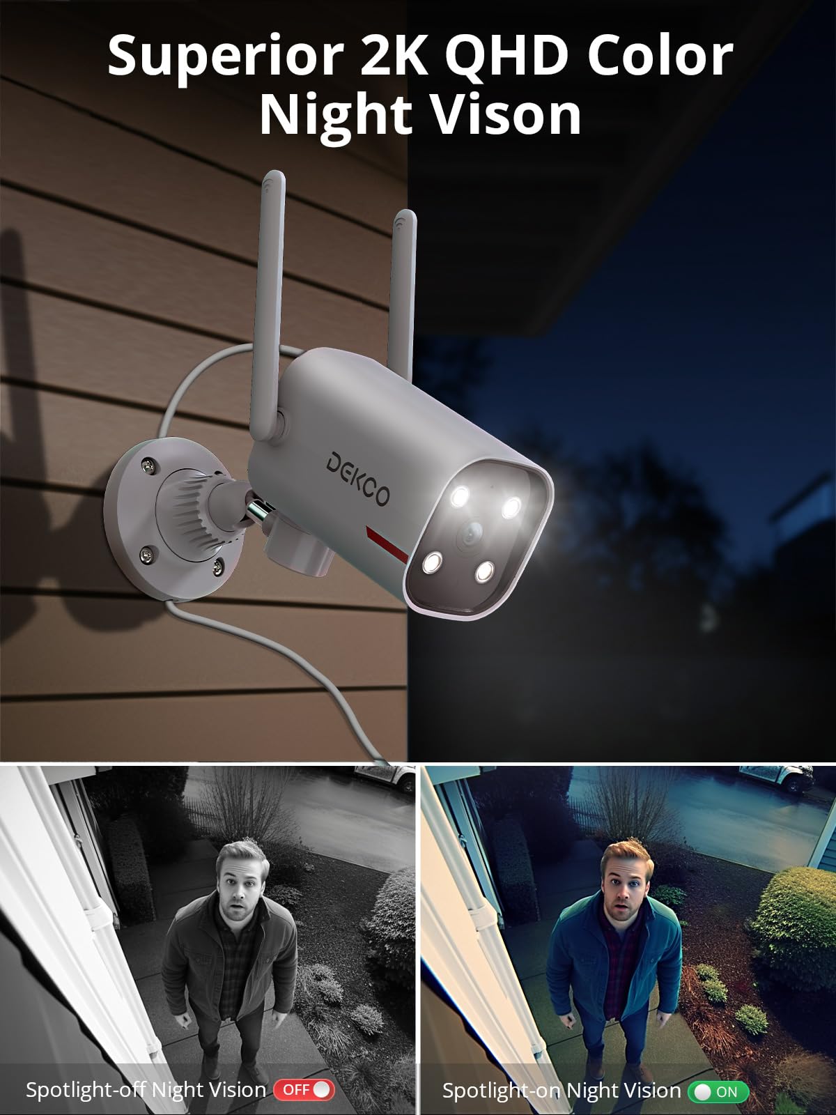 DEKCO 2K Pan Rotating Outdoor Security Camera (2 Pack)