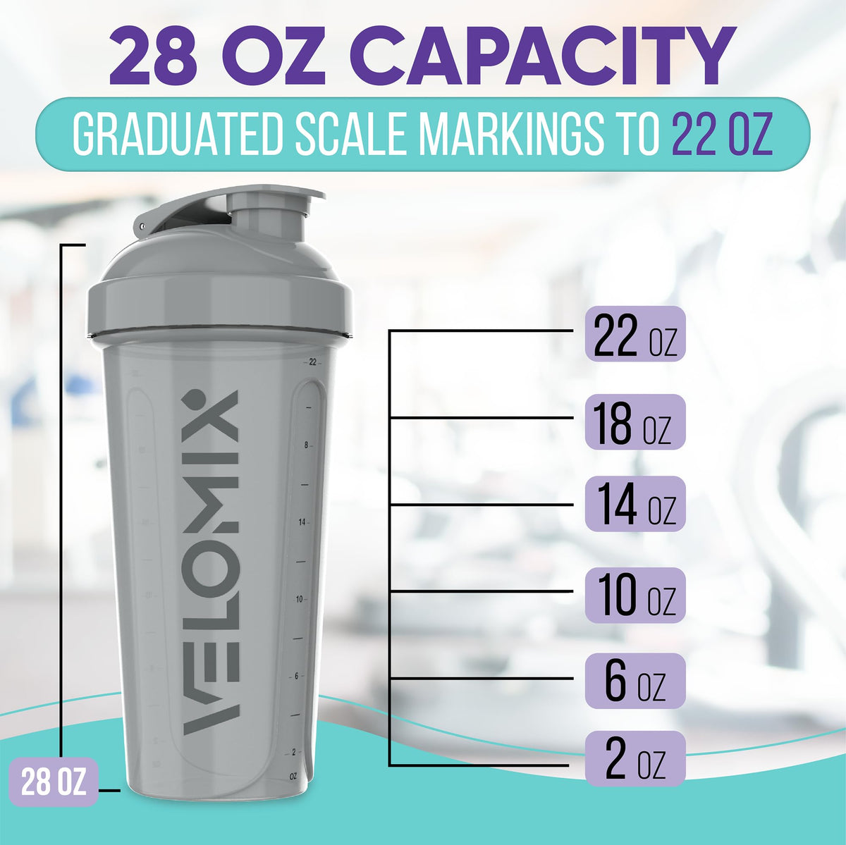 Velomix 4-Pack Protein Shaker Bottle with Wire Whisk, 28 oz