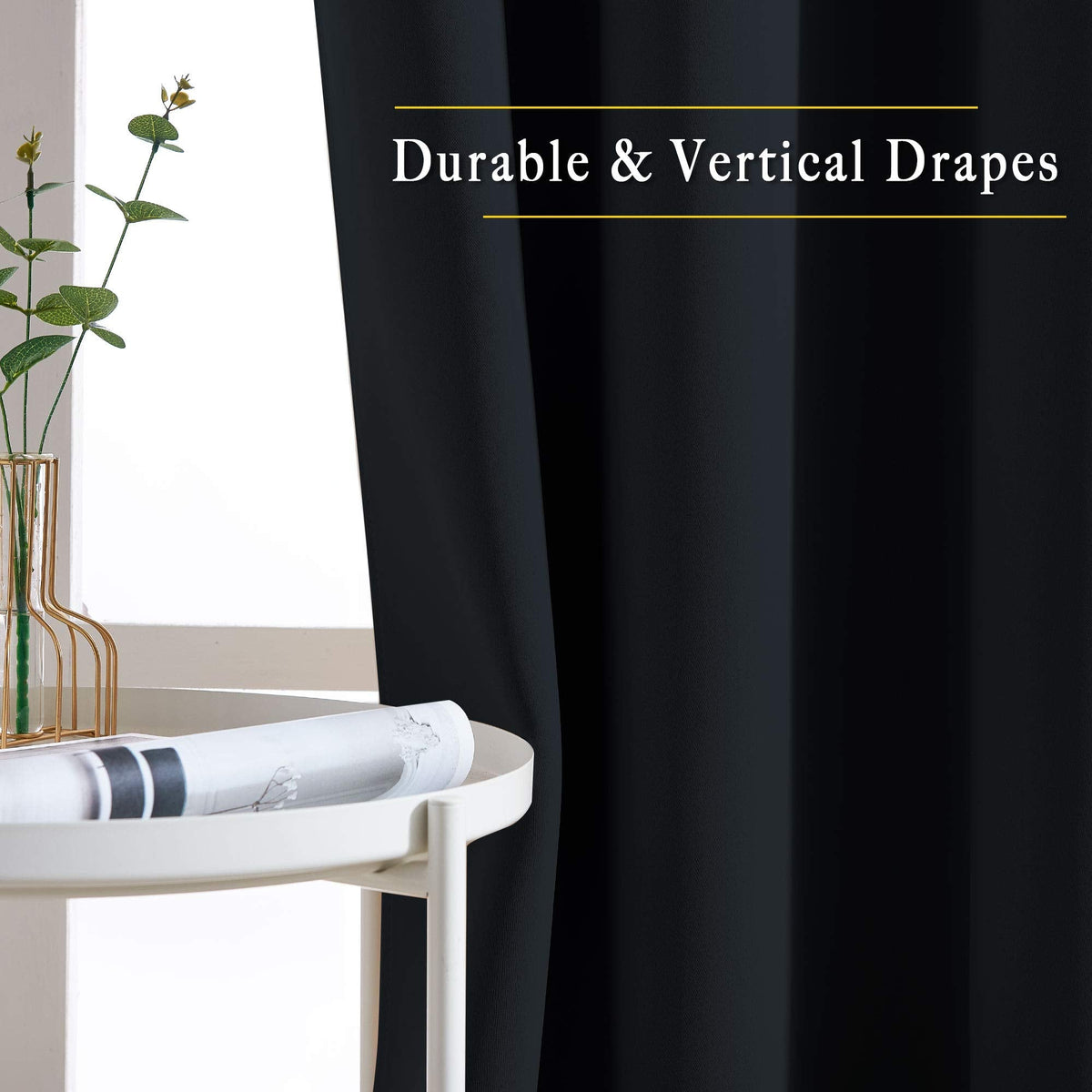 NICETOWN Blackout Grommet Curtains, 52 x 84 in, Black, 2 Panels
