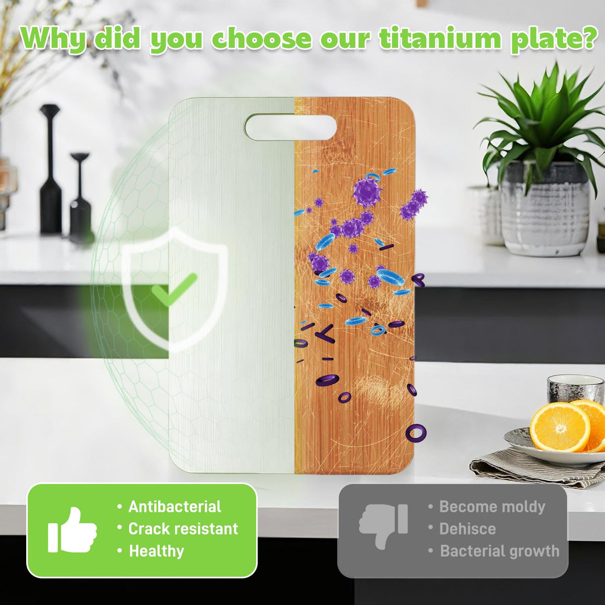 Double-Sided Titanium Cutting Board, 13.3" x 9"