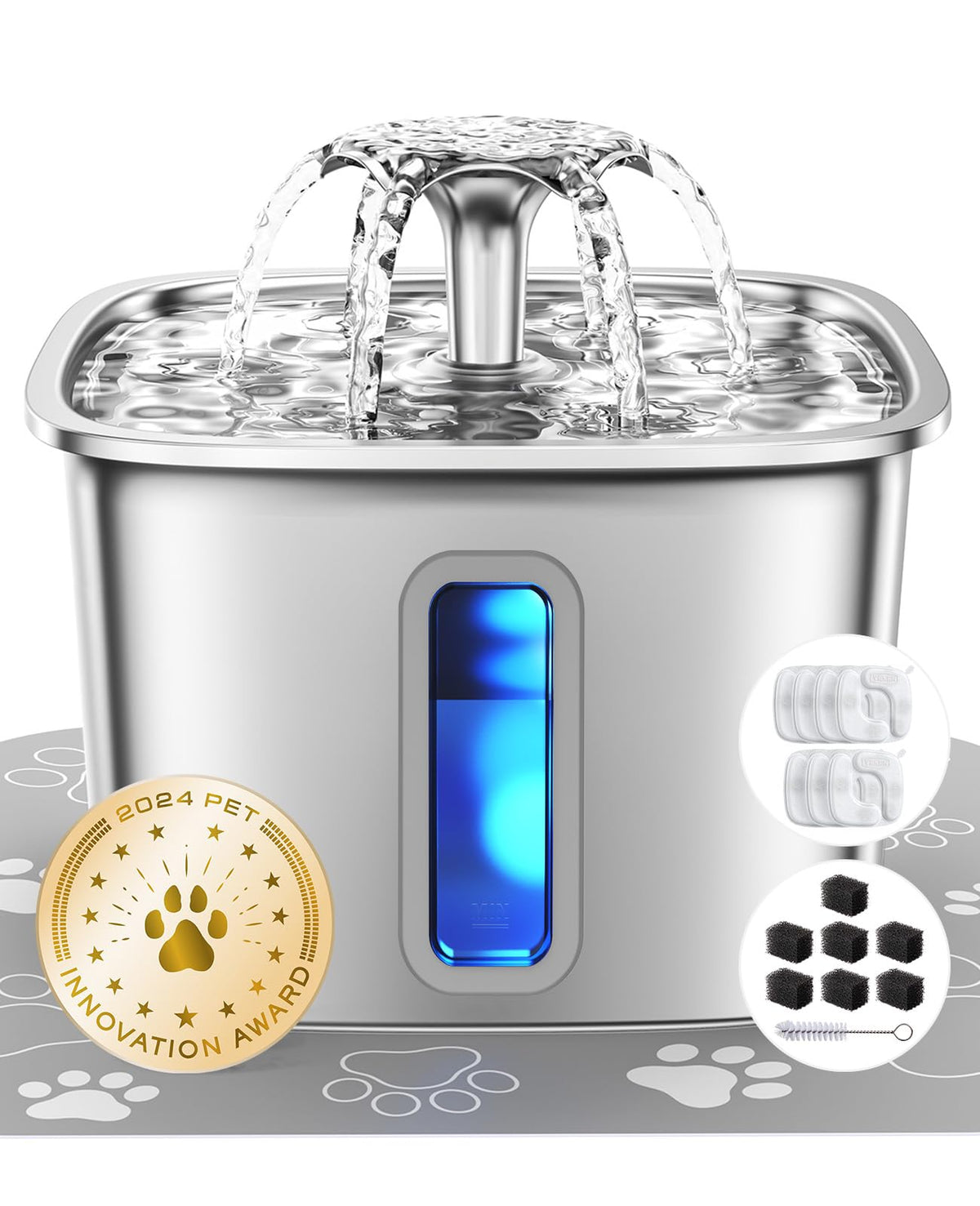 Veken Stainless Steel Pet Water Fountain, 3.2 L, 7 Filters