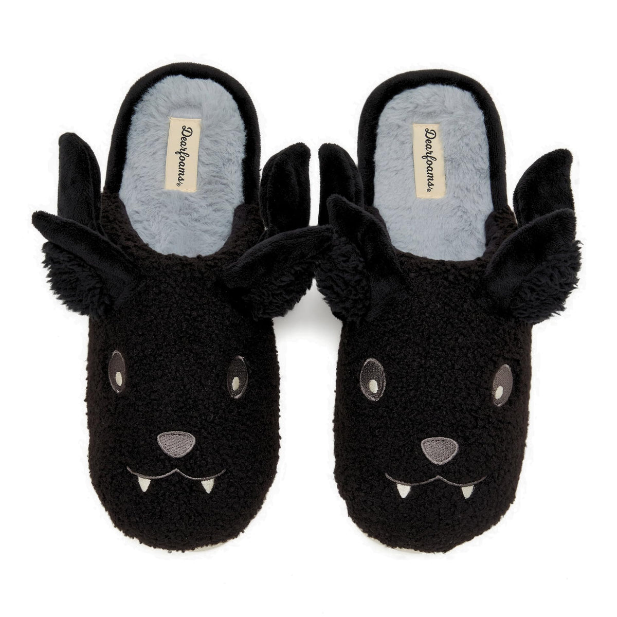 Dearfoams Spooky Slipper, Black Bat, 5-6 Women/3-4 Men