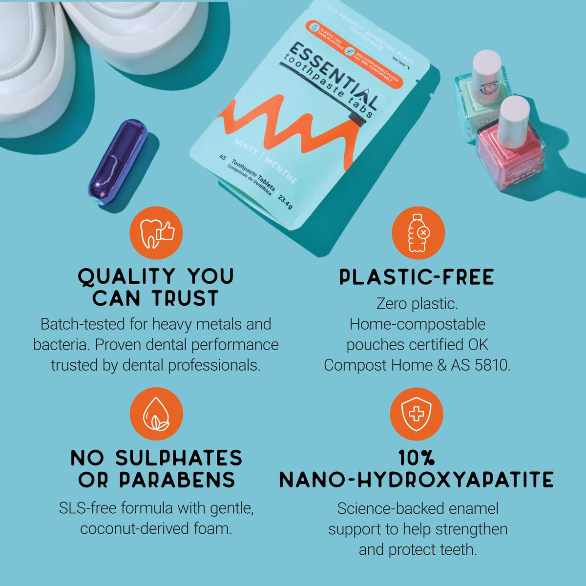 Essential Toothpaste Tabs, Fluoride Free, Mint, 195 Tabs, 70.2g