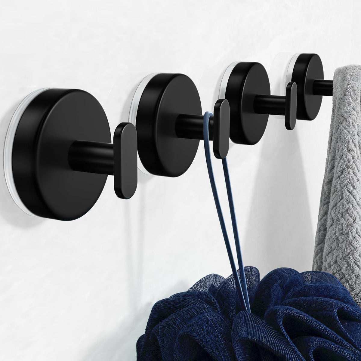 Suction Cup Shower Hooks, Matte Black (4 Pack)