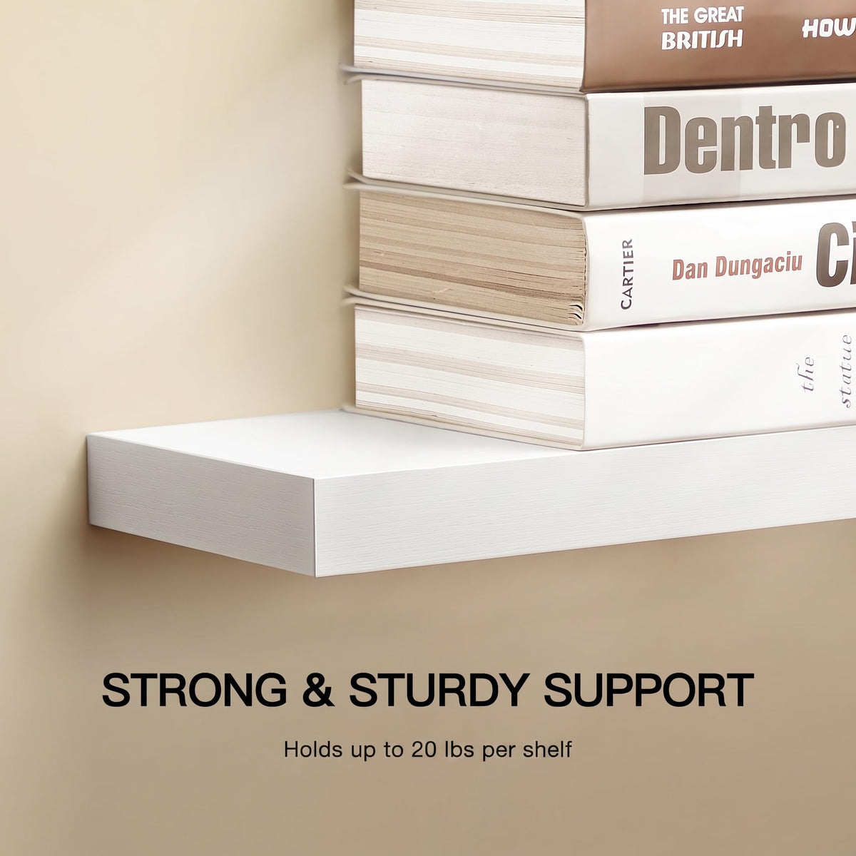 Amada Floating Shelves with Invisible Brackets, 24", White, Set of 2