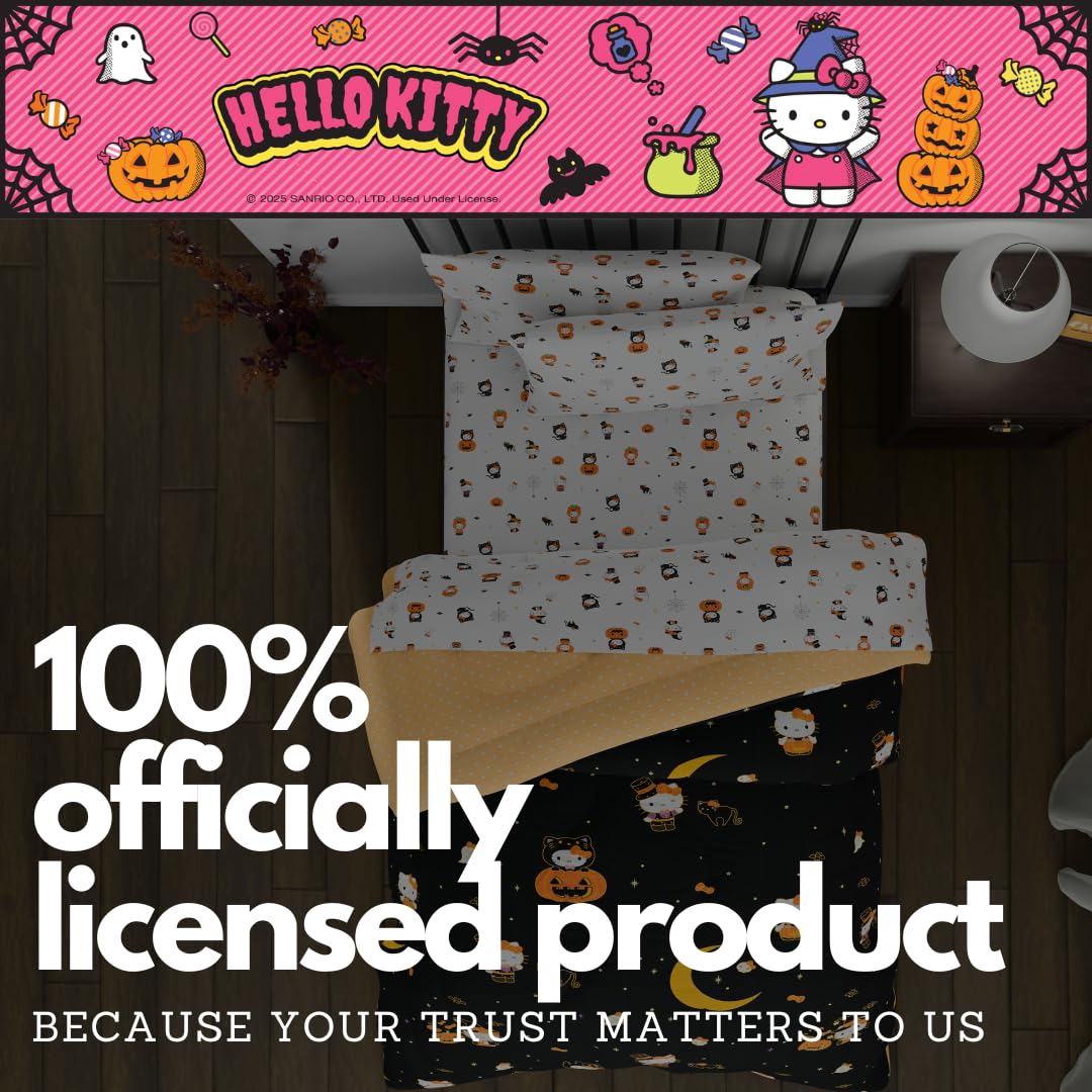Sanrio Hello Kitty Pumpkin Twin Bed Set, 4 Piece Comforter/Sheets