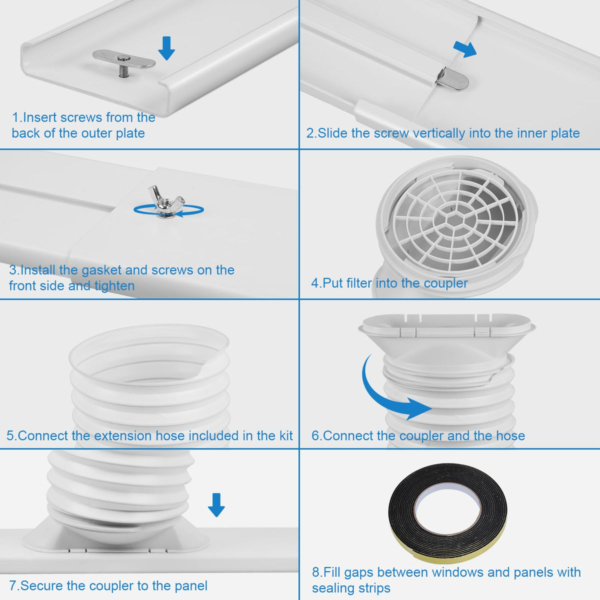 Portable Air Conditioner Window Kit, 5.9" Exhaust Hose, Sliding Window