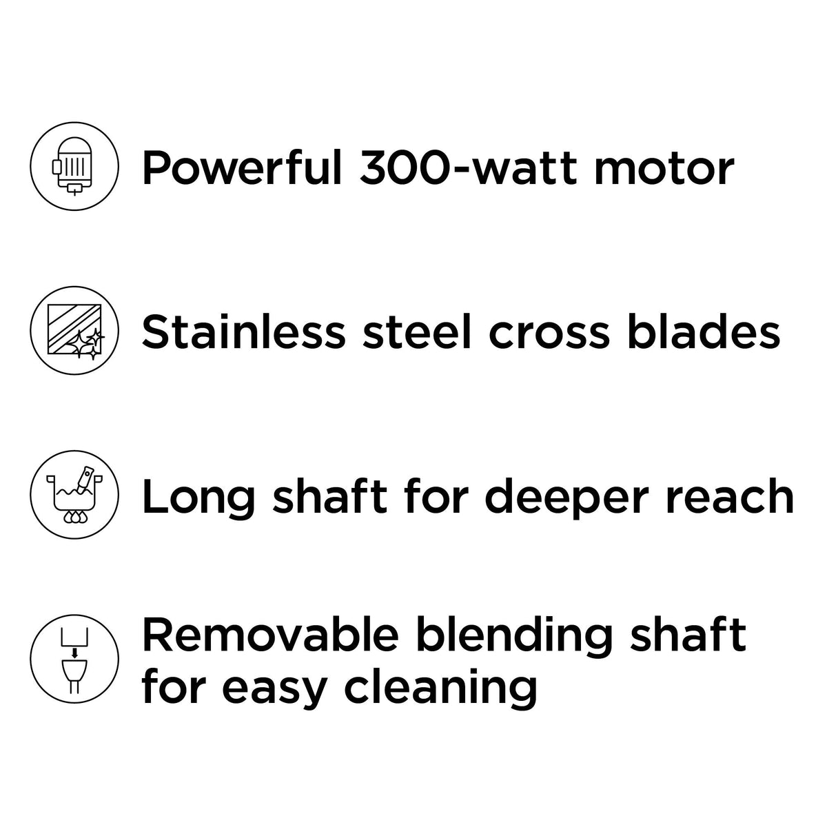 Chefman Immersion Blender, 300W, 2-Speed, Stainless Steel, Black