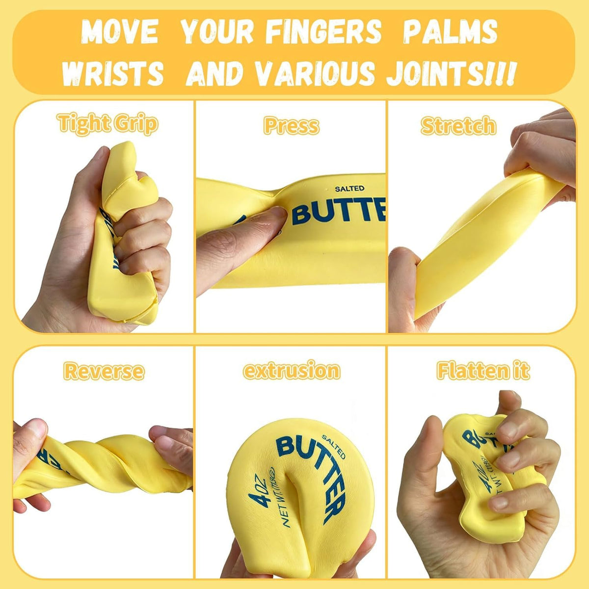 Butter Stress Balls, Slow Rebound, Yellow, 2 Pcs