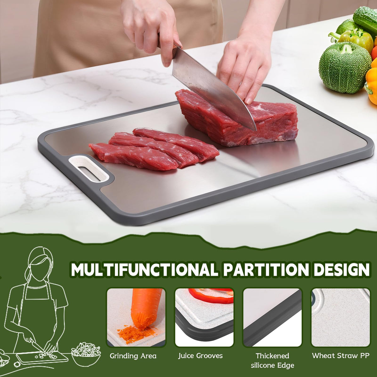 Titanium Double-Sided Cutting Board, 16 x 11 inch