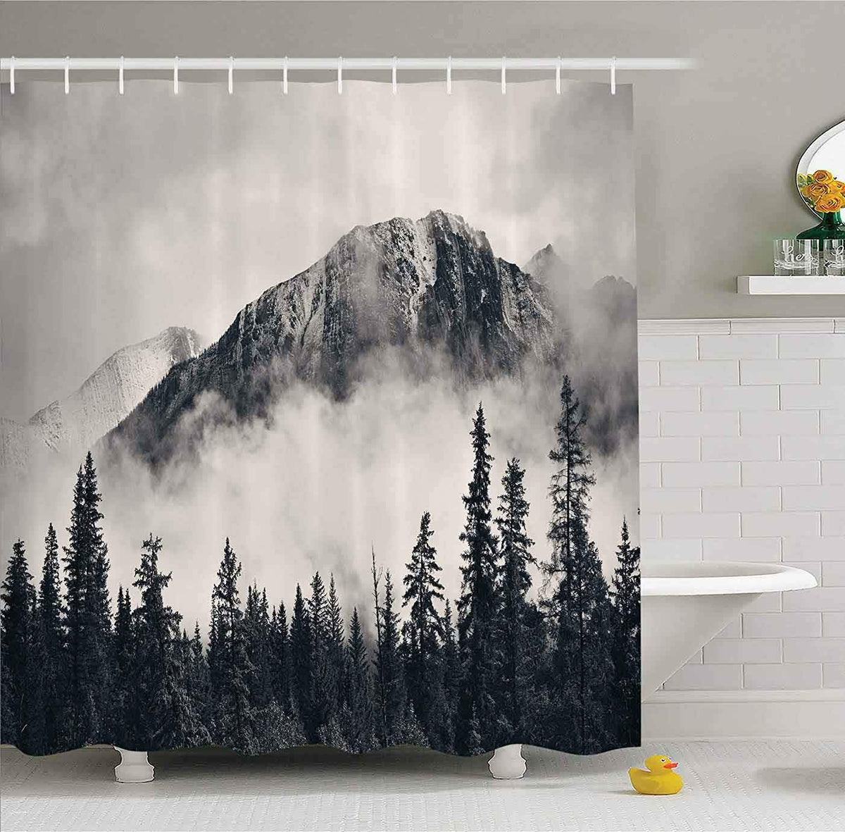 Mantto Smoky Mountain Cliff Shower Curtain, 72 x 72 in