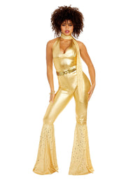 Dreamgirl Women's 70s Disco Fox Costume, Gold Jumpsuit, X-Large