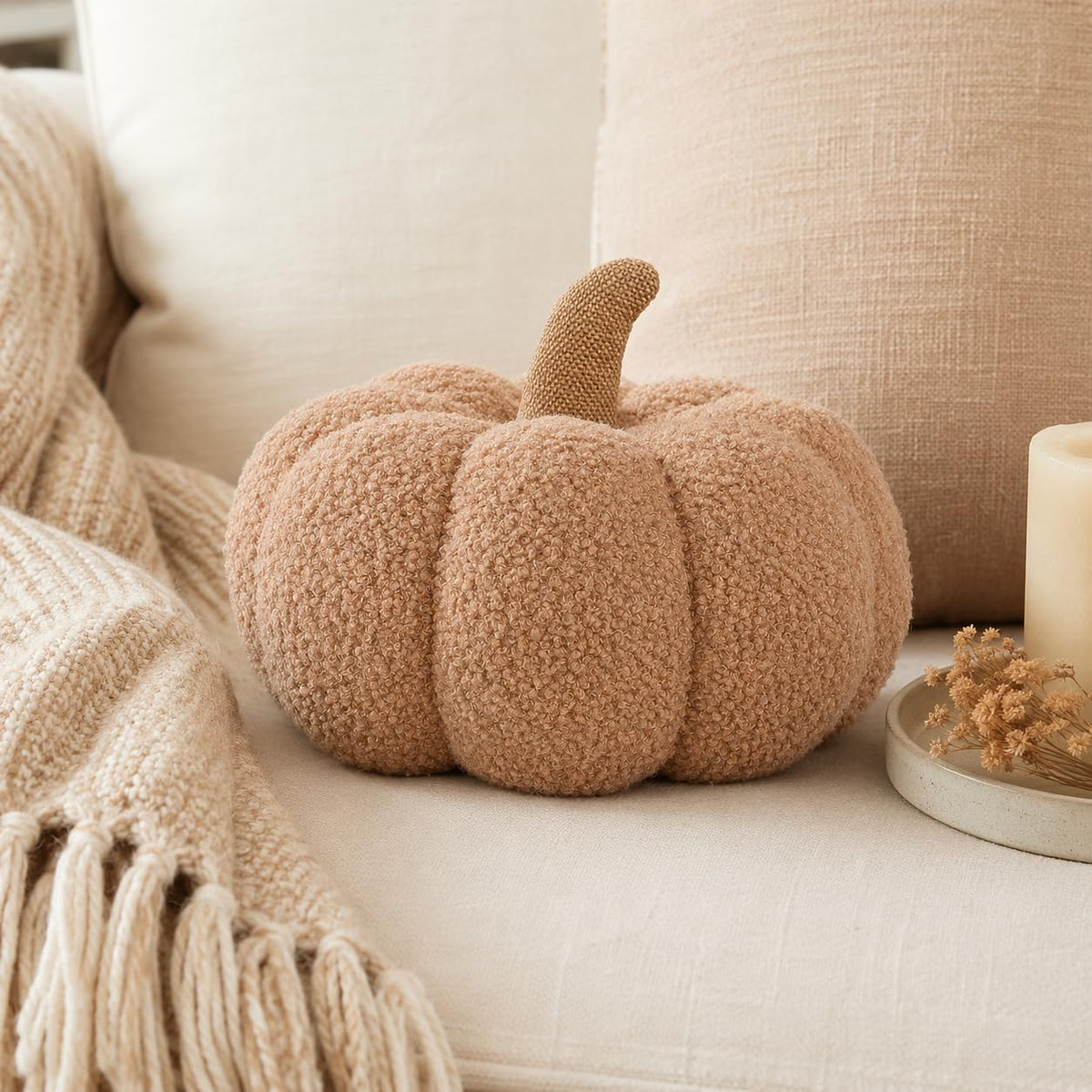 Pearhead Beige Sherpa Pumpkin, Plush