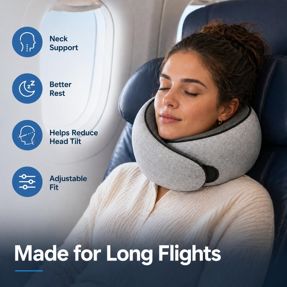 Purroch Memory Foam Travel Neck Pillow with Eye Mask, Light Grey