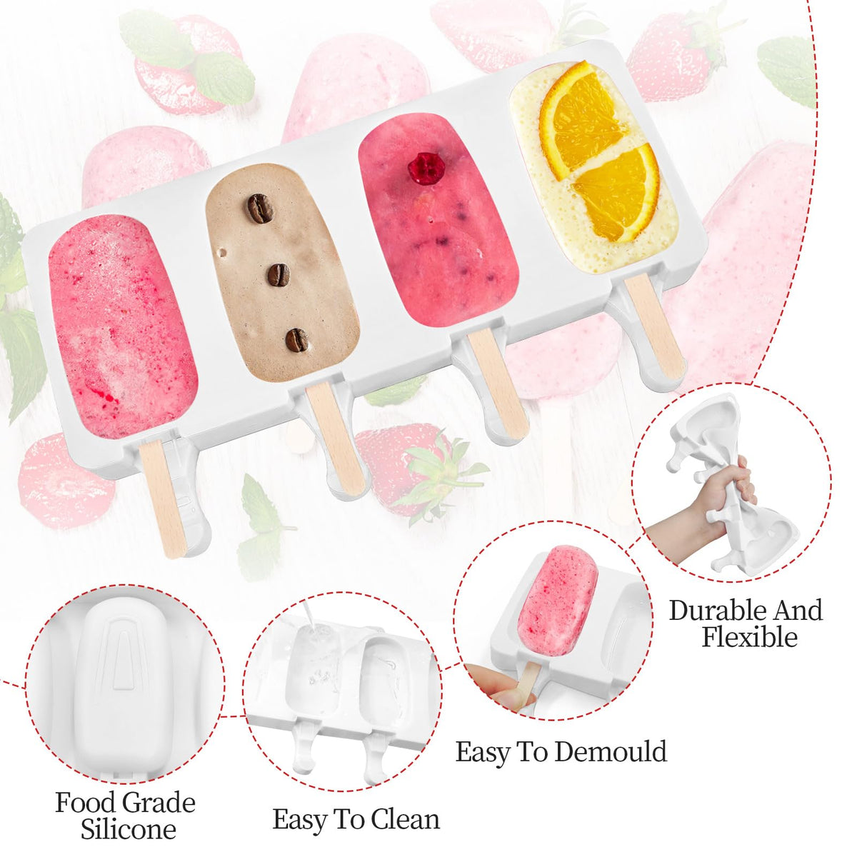 Silicone Popsicle Molds with Lids, Sticks & Bags (2 Pack)