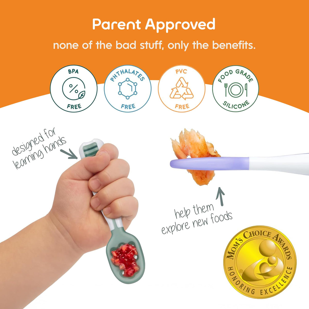 NumNum Pre-Spoon GOOtensils Baby Spoons, Blue/Orange (2 Pack)