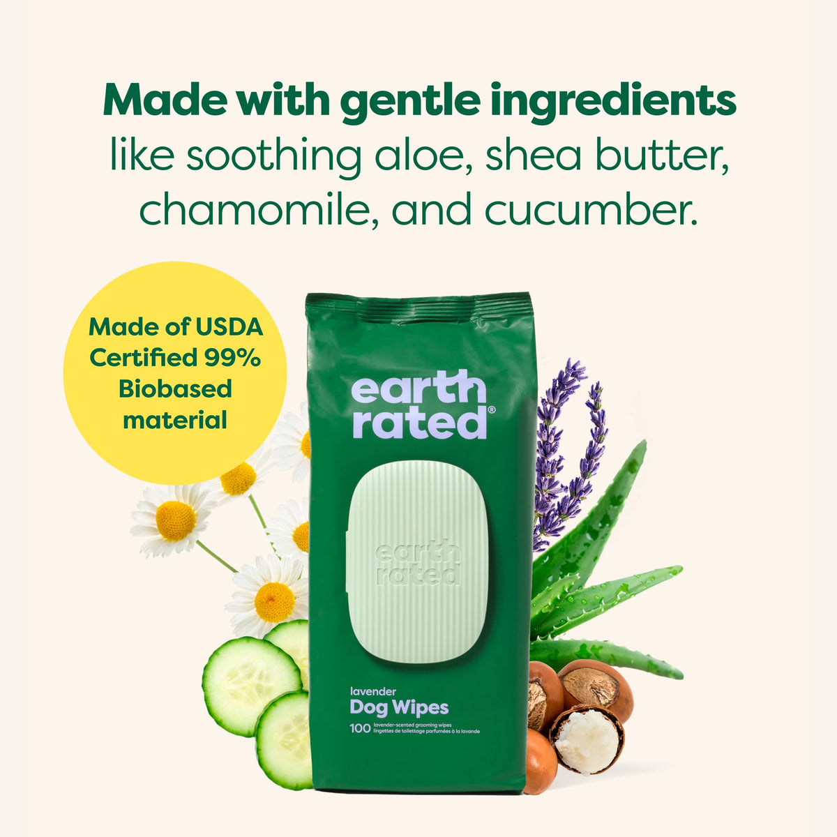 Earth Rated Lavender Scented Dog Wipes, 400 Count