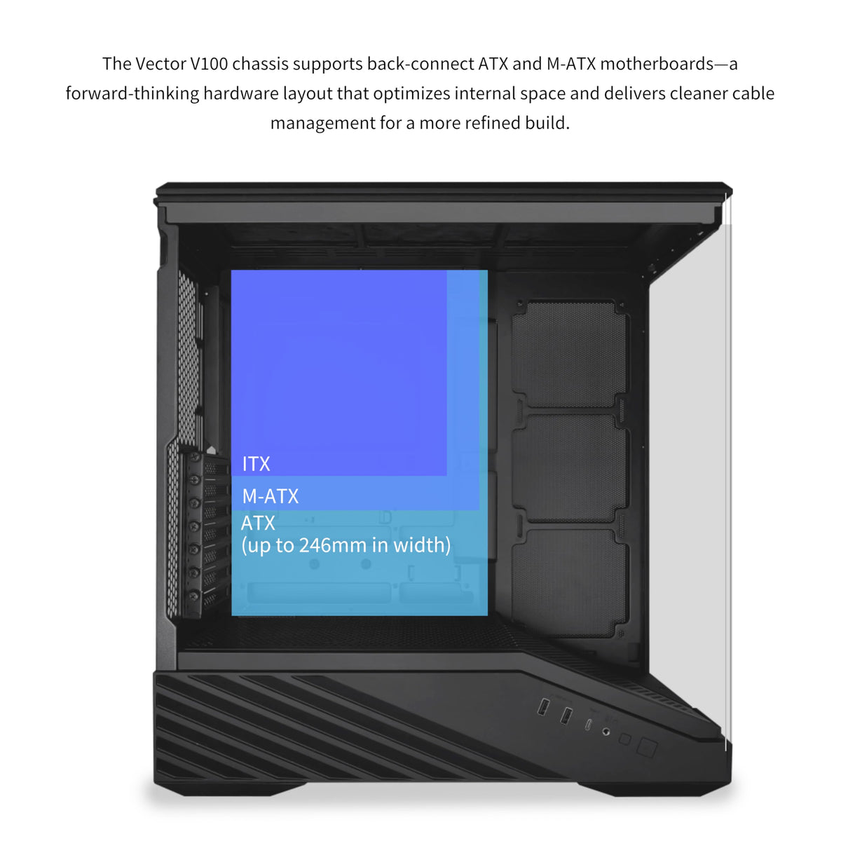 Lian Li Vector V100 ATX Mid-Tower PC Case with 4 ARGB PWM Fans, Black