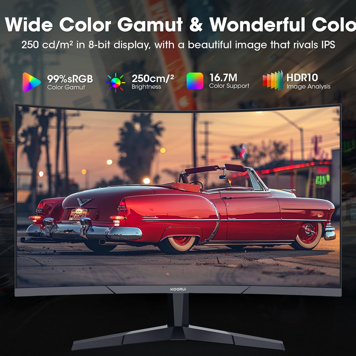 KOORUI 24 Inch Curved Gaming Monitor, 180Hz, 1080P, 1500R, HDR