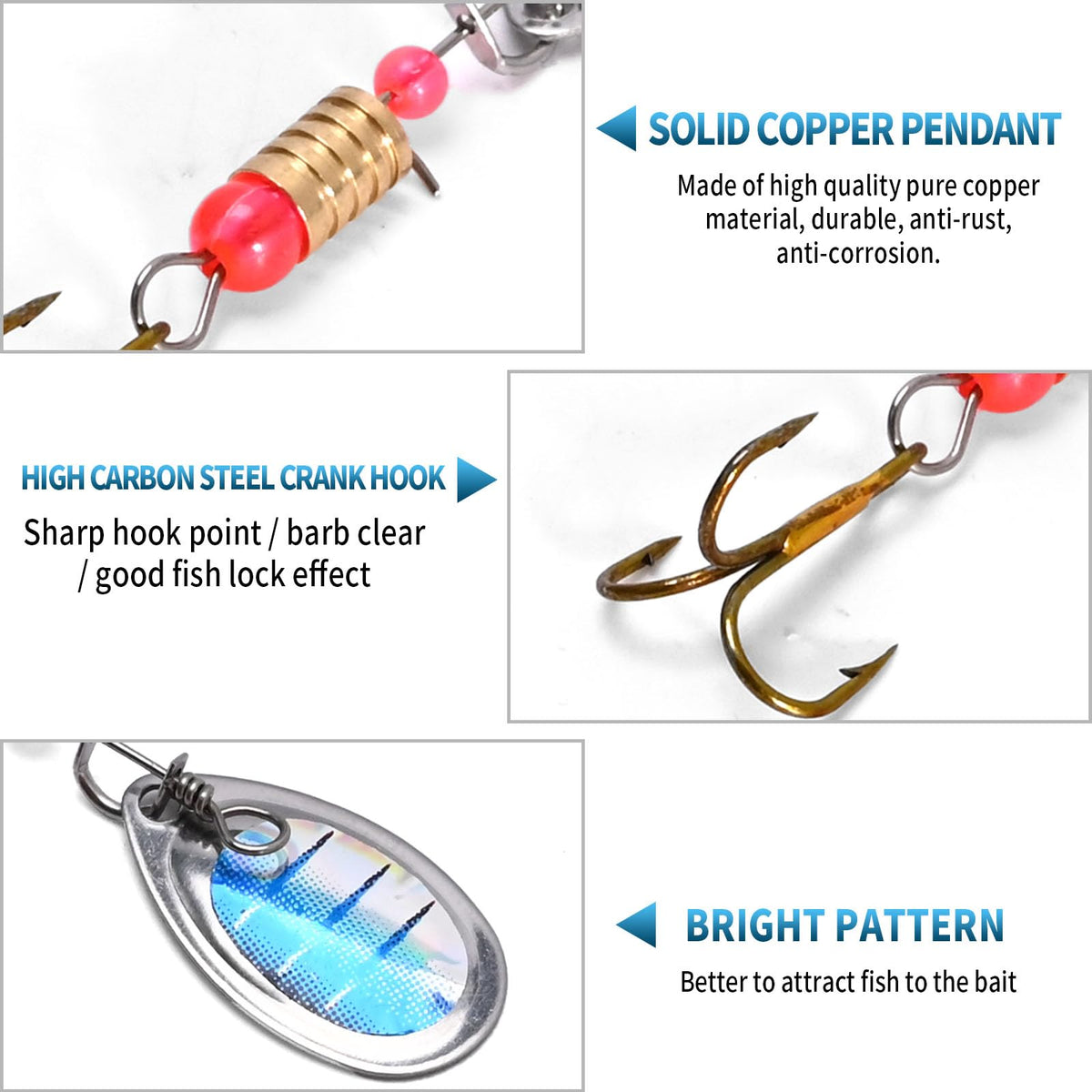Vkinman Fishing Lures Spinnerbait Set with Treble Hooks, 16 Pieces