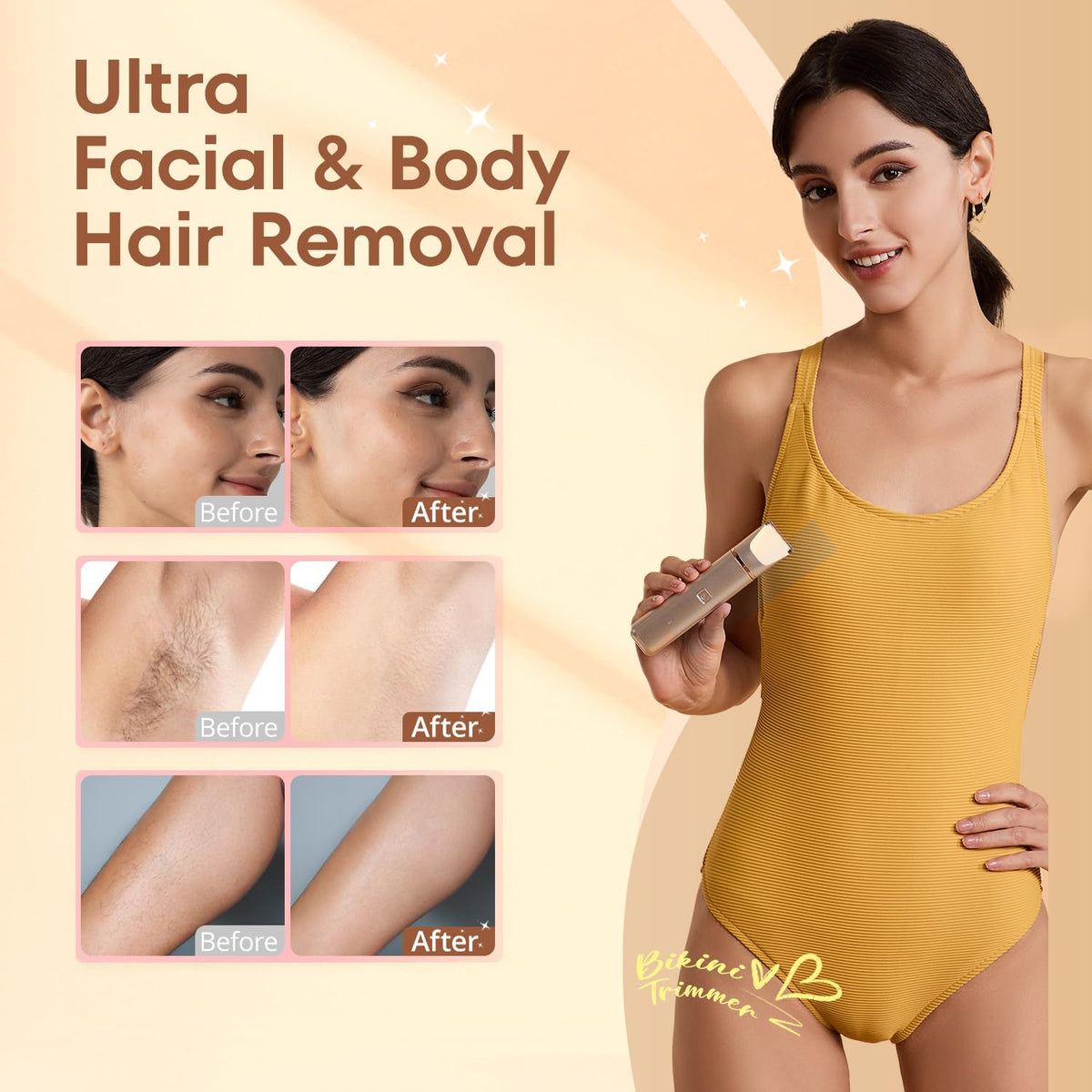 VOGCREST 2-in-1 Rechargeable Bikini Trimmer for Women, Gold