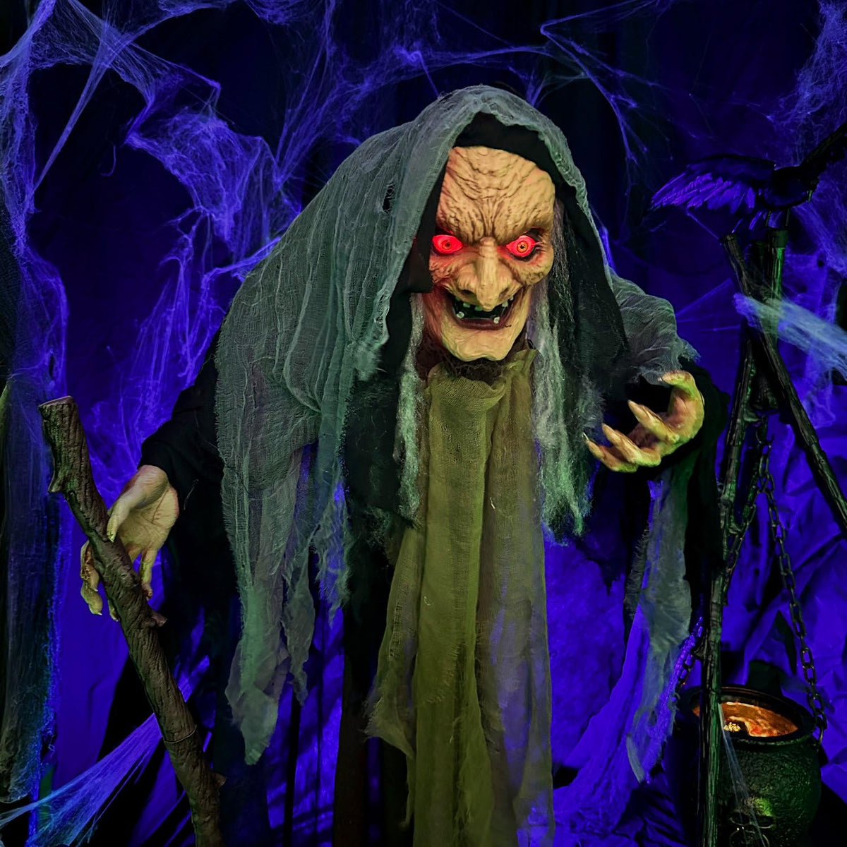 Haunted Hill Farm Life-Size Poseable Talking Witch, Animatronic