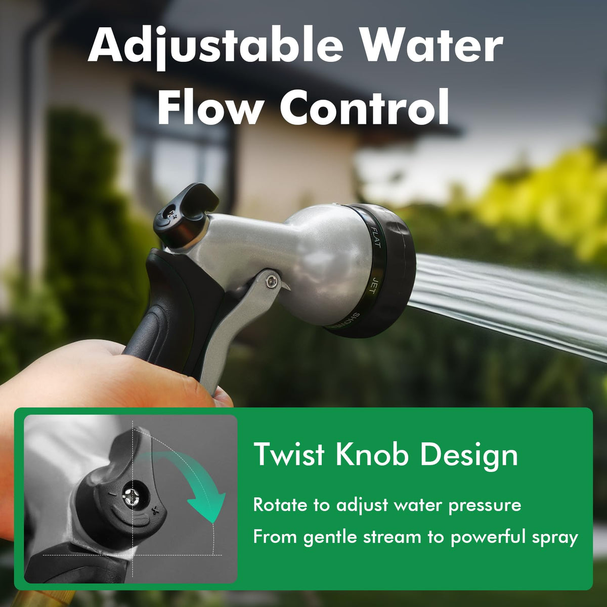 RESTMO Metal Garden Hose Nozzle, 7 Spray Patterns, Black