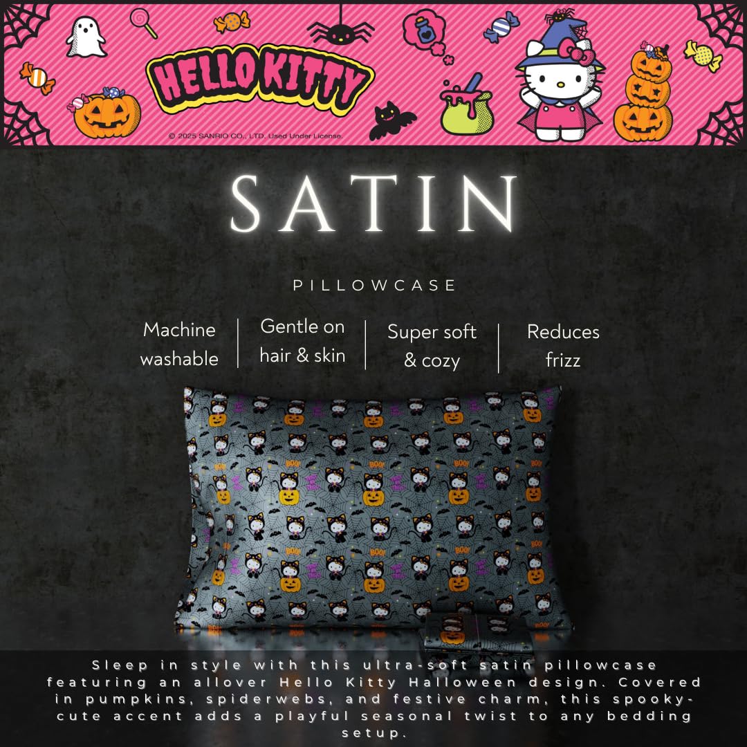 Sanrio Hello Kitty Skeleton Satin Pillowcase, Standard, 20x30