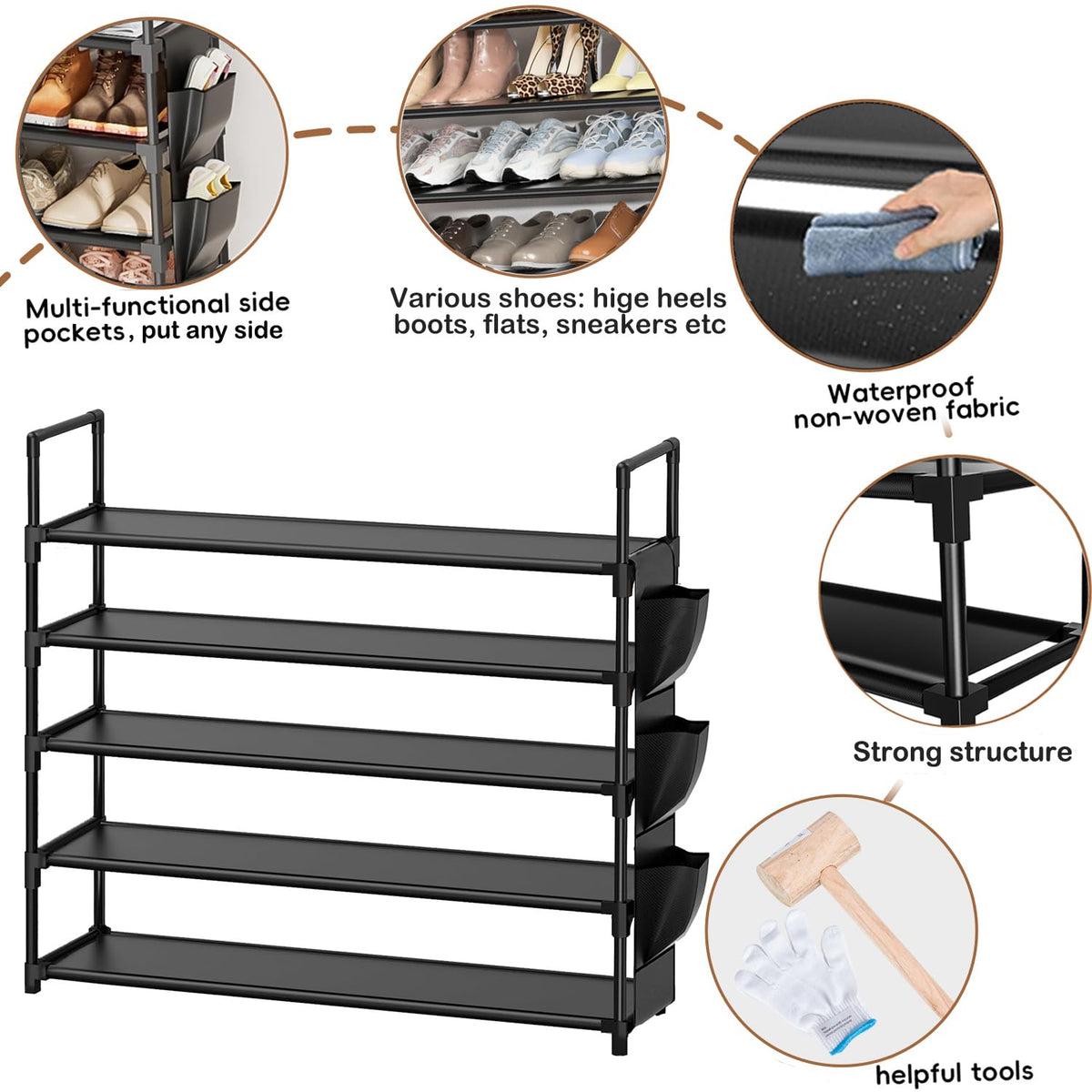 5 Tier Tall Shoe Rack, 20-25 Pairs
