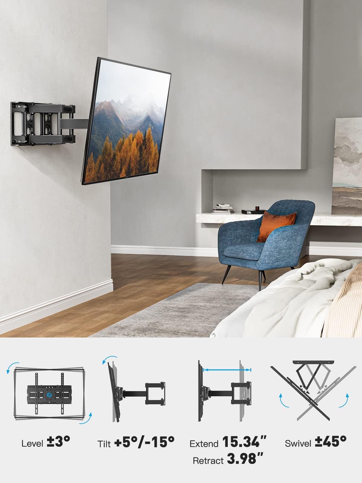 Pipishell Full Motion TV Wall Mount for 26-74 in TVs, 99 lb