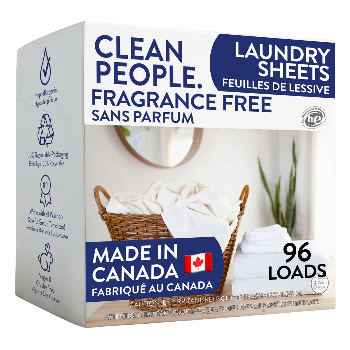 Clean People Laundry Detergent Sheets, Fragrance Free, 96 Pack