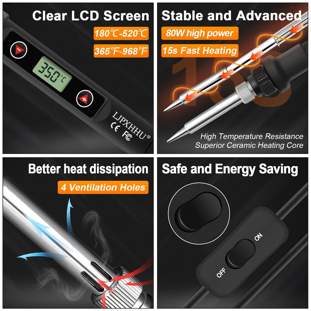80W LCD Adjustable Temperature Soldering Iron Kit, 12-in-1