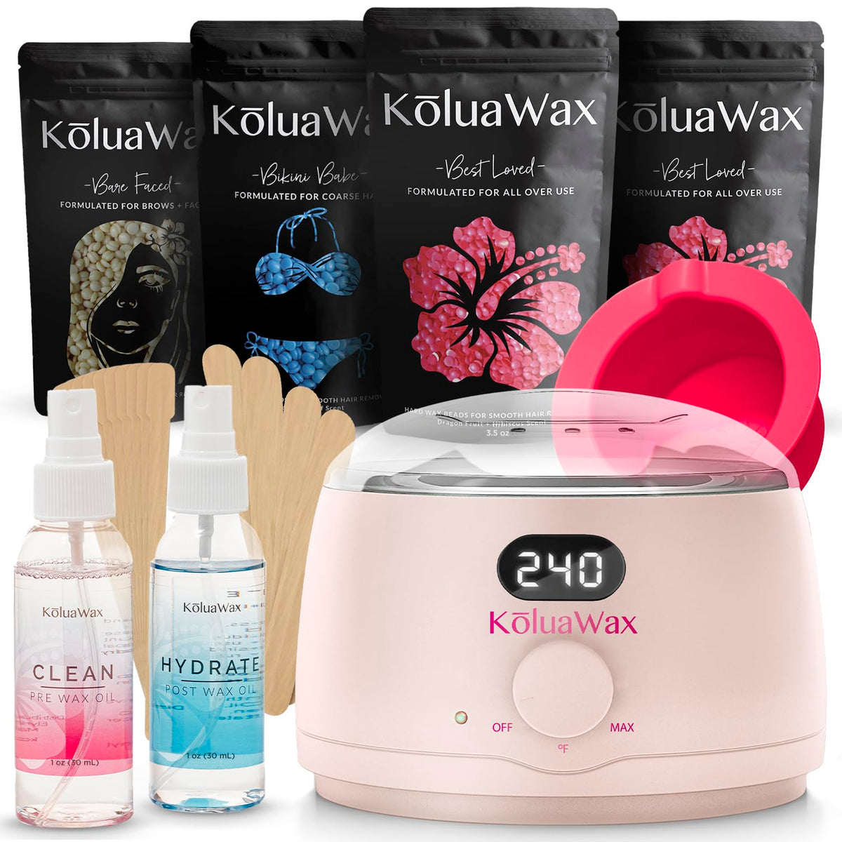 KoluaWax Hard Wax Kit for Women with Warmer, Blush