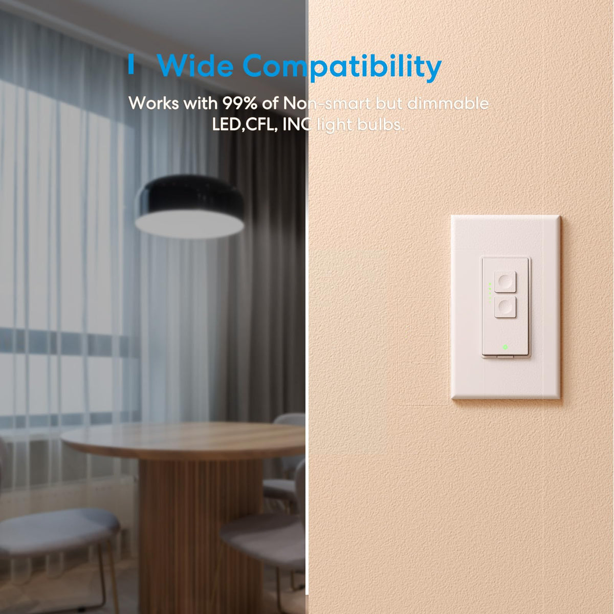 meross Smart Dimmer Switch, Single Pole, 2.4 GHz Wi-Fi, 2 Pack