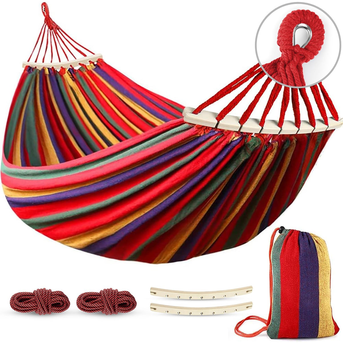 MOSFiATA Canvas Camping Hammock with Spreader Bars, 550 lb
