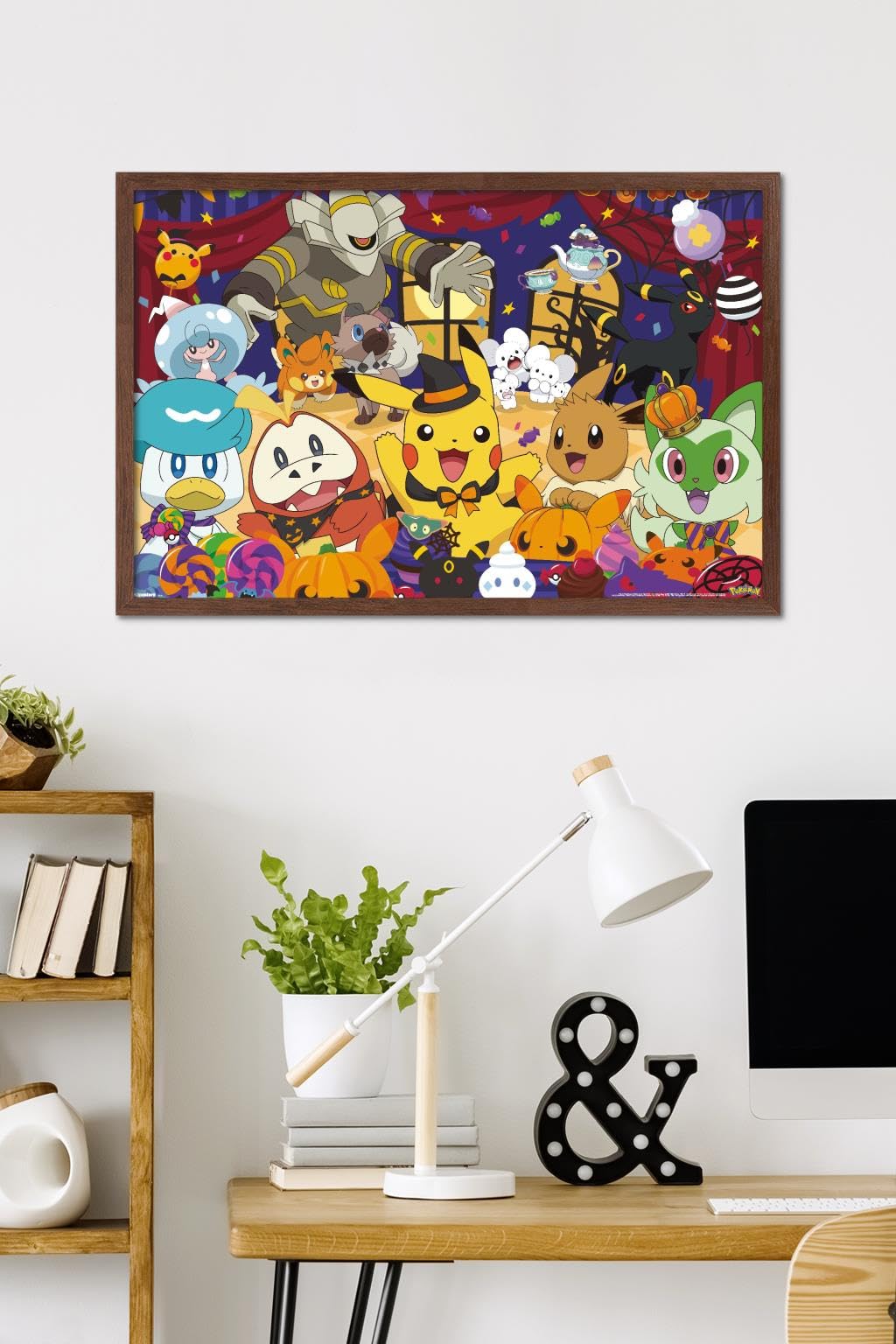 Pokémon Halloween Party Wall Poster, 34" x 22.4", Mahogany Framed