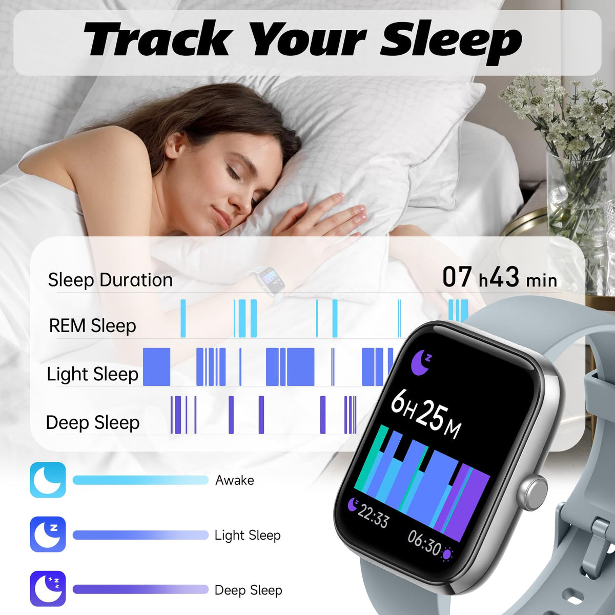 VRPEFIT 1.83-Inch Smart Watch with Calling and Alexa, Cobalt Blue